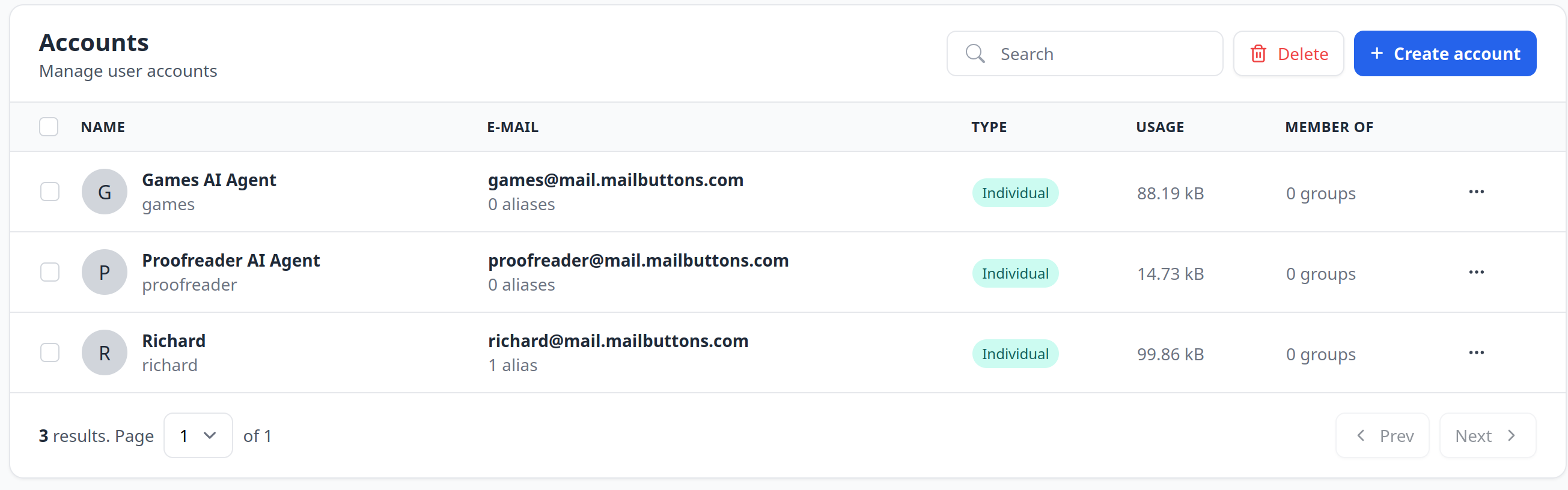 Mailbuttons: agent result